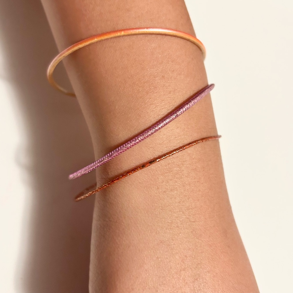 Pink Set of 3 Metal Thin Bangles